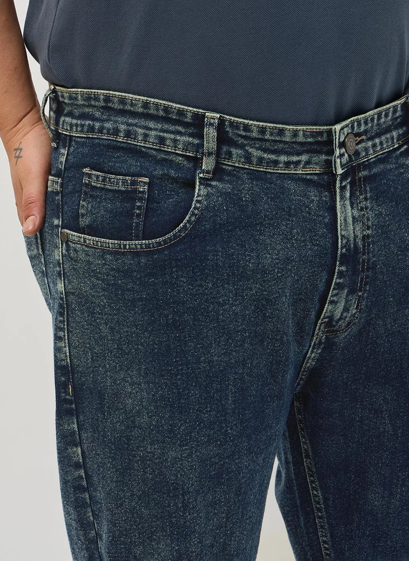 Urbano Fashion  Urbano Plus Men's Dark Blue Regular Fit Heavy Washed Denim Jeans Stretchable for Men | Best Price UAE